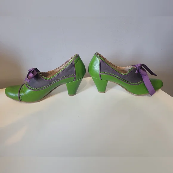Chelsea Crew Green and Purple Heels with Scalloped Detail, GUC, Size 6.5 - Picture 5 of 10